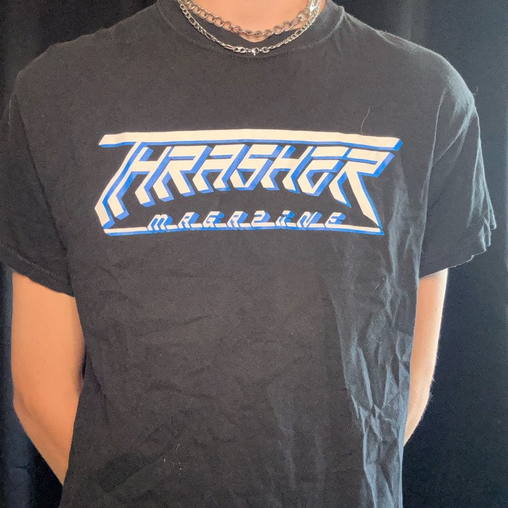 Thrasher Black and Blue Logo T-Shirt medium men’s